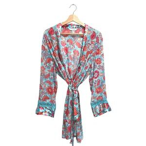 Delicates Satin Kimono Floral Robe Size L